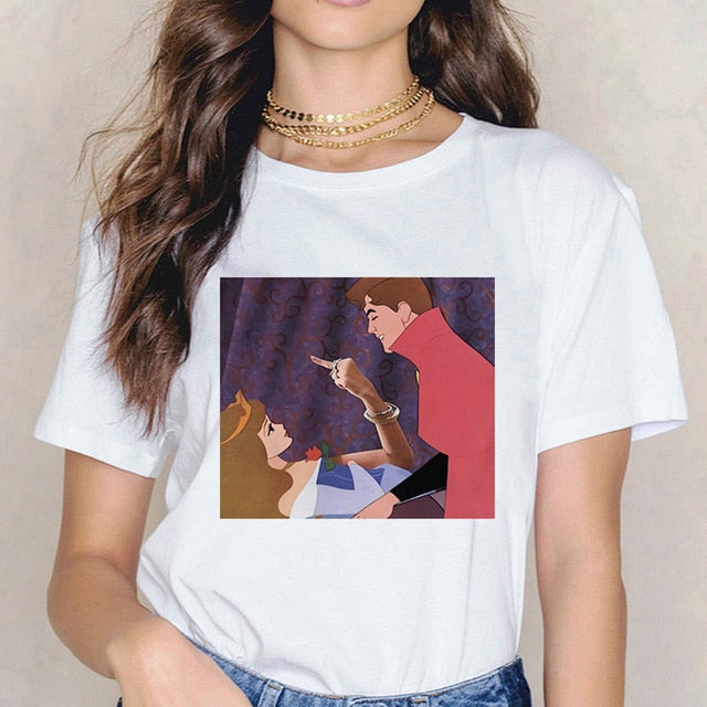 Women Funny Princess Print T Shirt Femme 2020 Summer Ulzzang Vintage Harajuku Tshirt Girl 90s Graphic T-shirt,Drop Ship